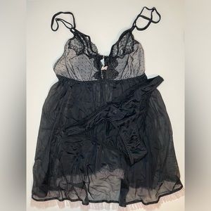Victoria’s Secret Sheer Black Babydoll Negligee & Panties Set Lace Lingerie